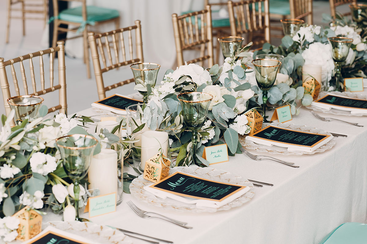 plates ready for catering on a banquet table